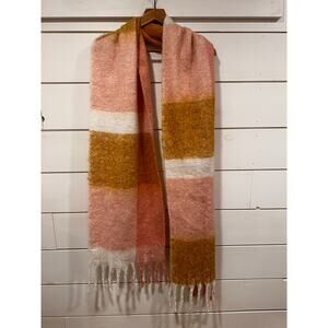 Blanket Scarf Pink, White, Beige, Long with Fringe, Cozy One Size